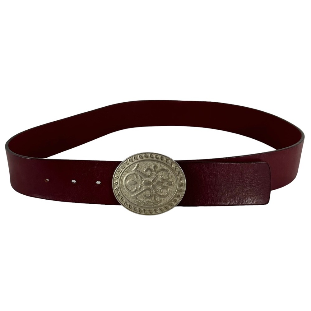 SALVATORE FERRAGAMO Burgundy Leather Medallion Buckle Women Made in Italy